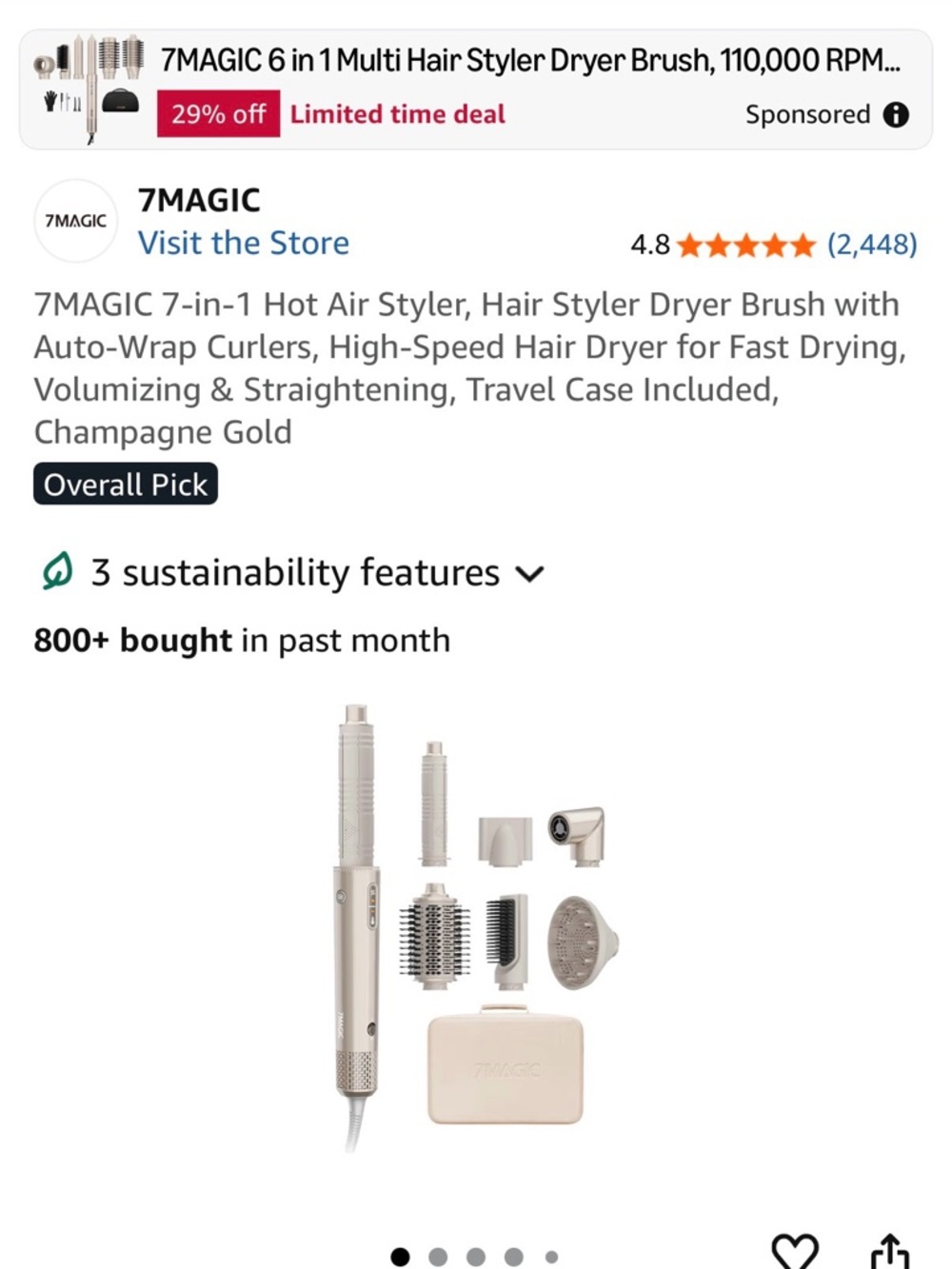 Magic 7-in-1 Hot Air Styler in Champagne Gold — Dryer Brush Set